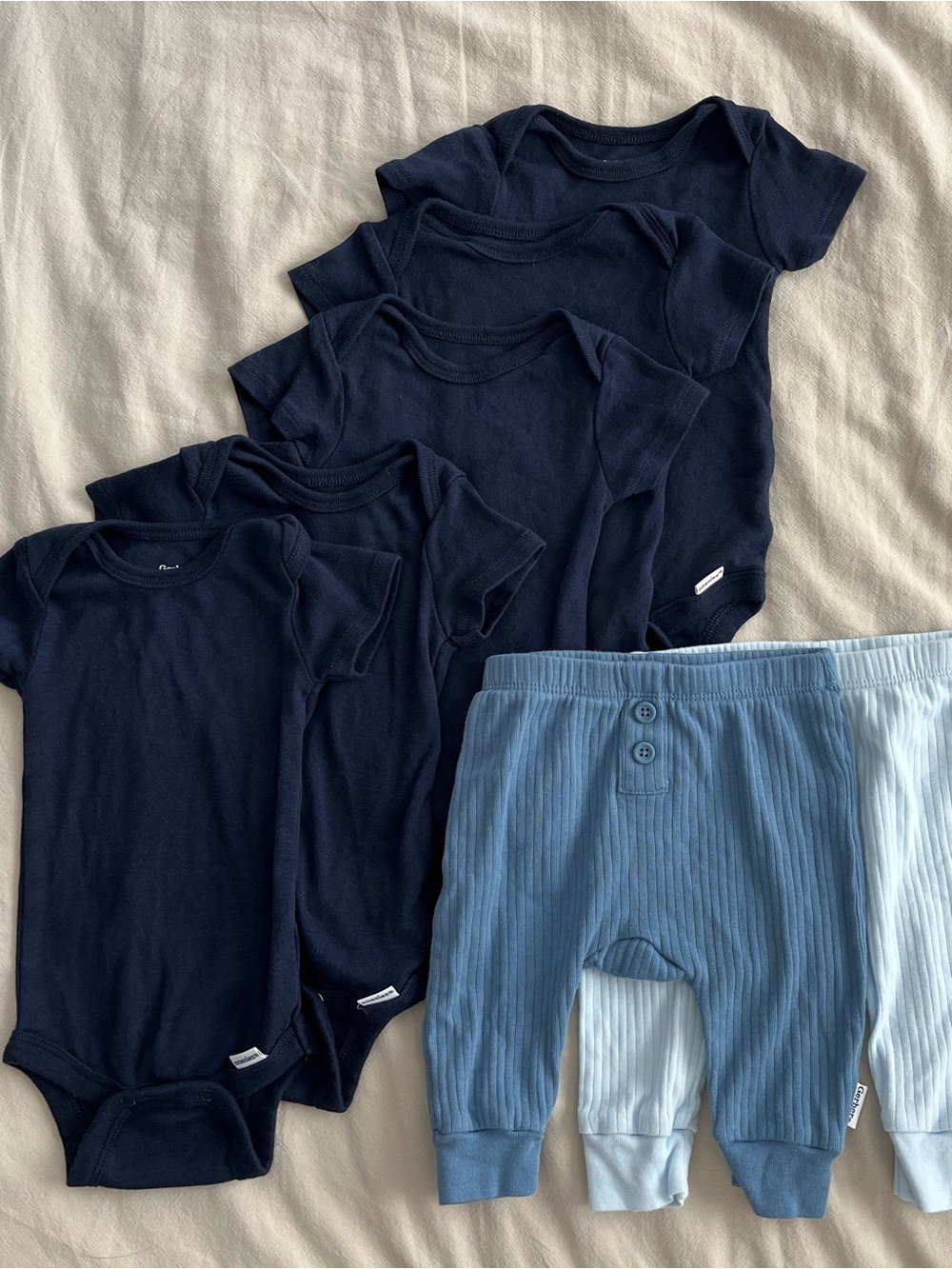 Lot of 7 Gerber Blue Baby Onesie Sets